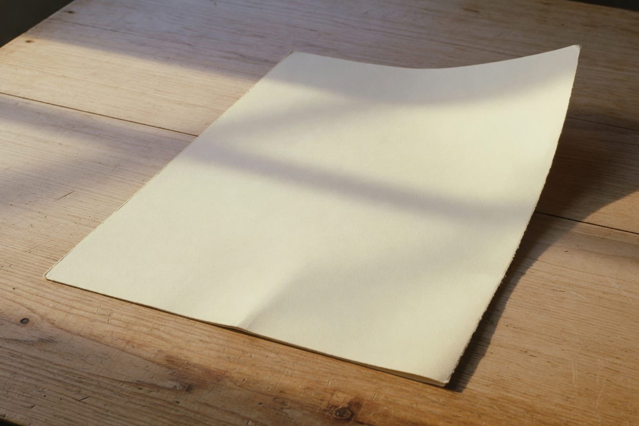 A sheet of paper in raked light. House material, not a catalog work.